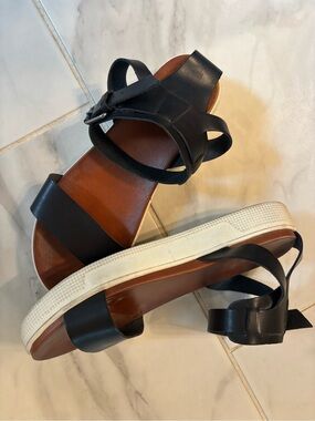 MIA Black Leather Strappy Sandals with White Platform